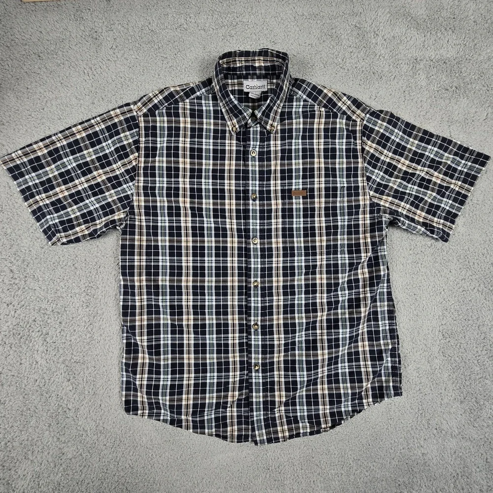 Carhartt Shirt Mens Large Plaid Short Sleeve Cotton Button Up - Picture 2 of 12